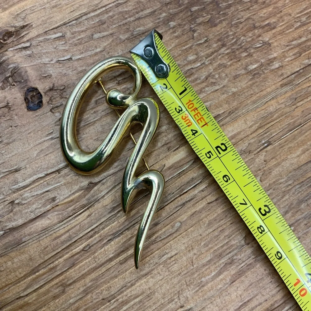 Scribble Squiggle Abstract Vintage Gold Tone Brooch
